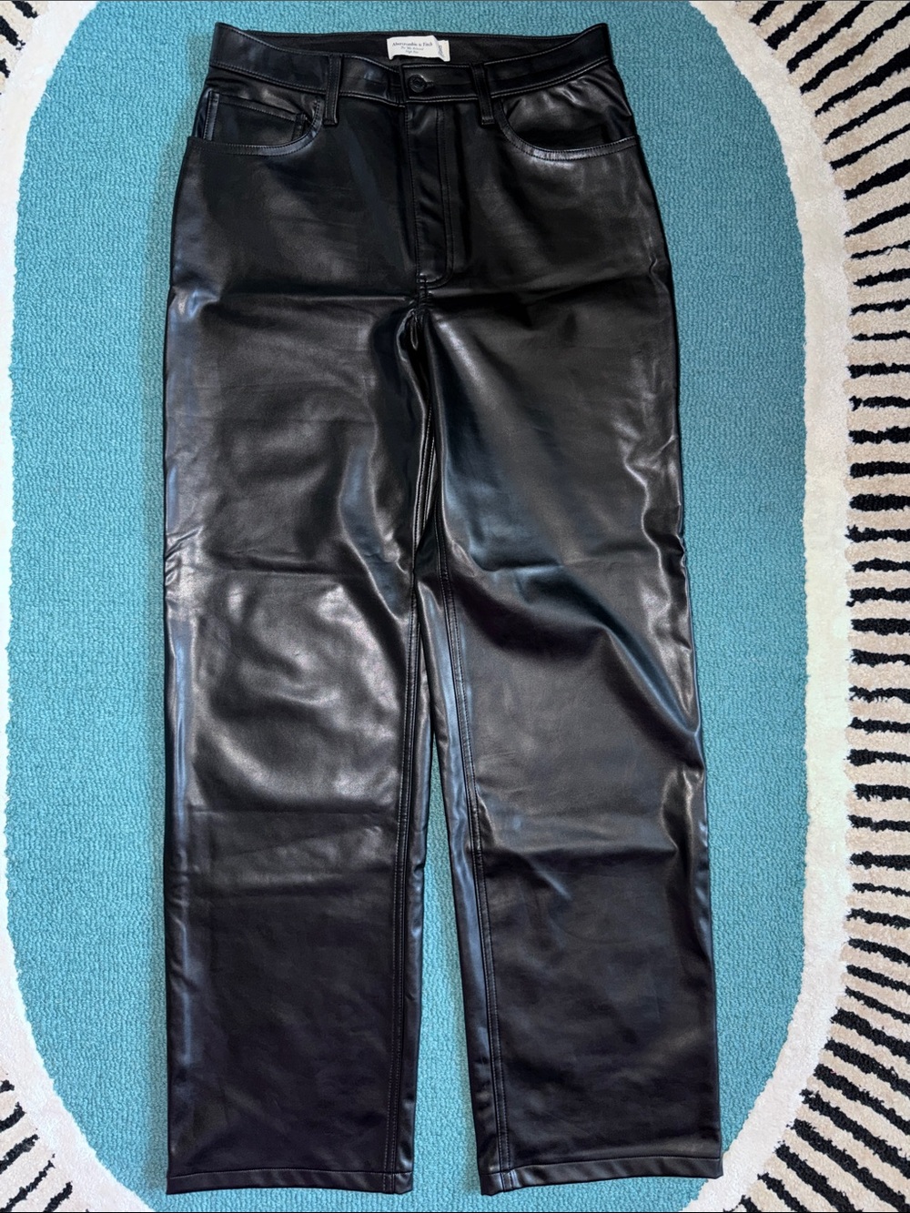 Abercrombie Black Faux Leather Straight-Leg Pants